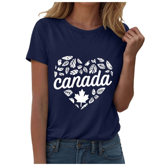 Leey-World 2026 T-Shirts Femme pour la Fête du Canada T-shirt Graphique Drapeau du Canada T-shirt Canadien Feuille d'Érable Manches Courtes T-shirt Patriotique Hauts Été Liquidation Ventes Aujourd'hui Aubaines Prime T-shirt à Manches Courtes pour Femme (Marine, 2TG)