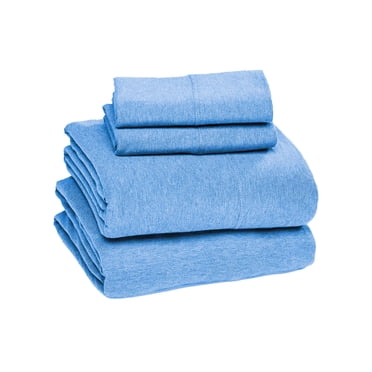 Sleepdown Draps 100 % Coton Jersey, Format Grand, Ensemble de 4 Pcs, Doux et Respirant, Poches Profondes, Coloris Denim