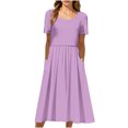 thumbnail image 4 of Robes d'Été pour Femmes 2025 Zeophrasy Robe de Vacances Décontractée pour Femmes, Fête, Quotidien, Plissée, Col Rond, Unie, Manches Courtes, avec Poche, Liquidation à Moins de 5, 4 of 9