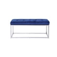 thumbnail image 1 of Blue Velvet Upholstered bench with stainless stain base., 1 of 3