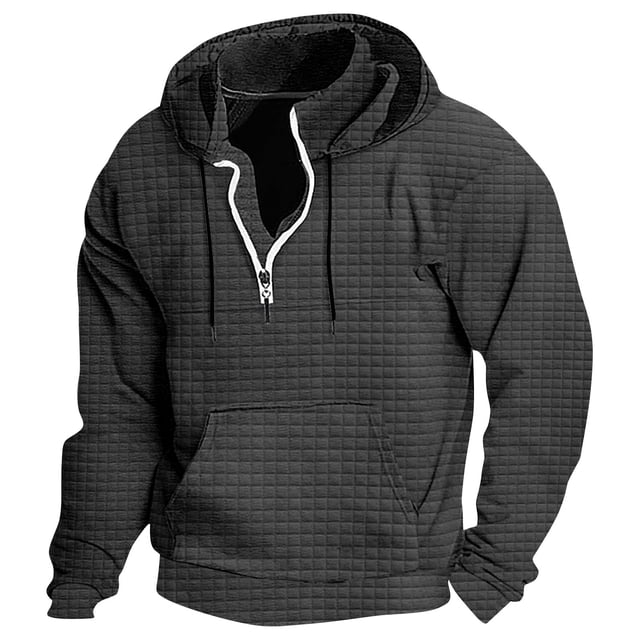 RXIRUCGD Chandails à Capuchon pour Hommes Décontractés Mode Unis à Manches Longues en Gris Foncé, Taille 3TG. un Chandail à Capuchon pour Hommes avec un Motif Texturé, Capuche à Cordon Ajustable, Détail de Fermeture Éclair avant et Poche Kangourou. Fabriqué en polyester pour le Confort et la Respirabilité, Idéal pour l'Hiver et le Port Quotidien Décontracté.