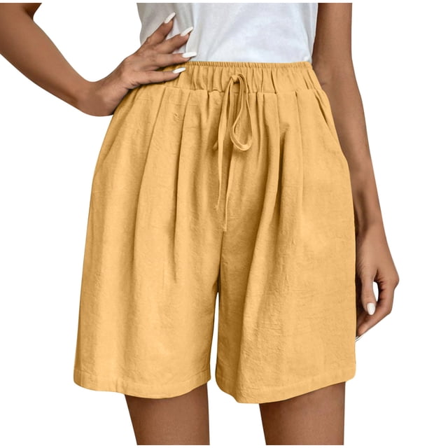 Women's Elastic Waist Knee Length Casual Cotton Shorts with Drawstring