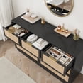 thumbnail image 4 of Modern 7 Drawer Rattan Dresser Cabinet – Black Embossed Finish, Wood Storage Organizer with Integrated Legs, Metal Handles, Easy Assembly, Farmhouse Style, Fits up to 75'' TV – Color: Embossed Black, 4 of 8