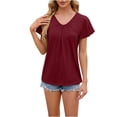 thumbnail image 1 of AherBiu Summer Tops for Women V Neck Cap Sleeve Comfy Ruched Casual Loose Solid Color Shirts Blouse, 1 of 7