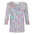 thumbnail image 4 of UPPADA Blouses pour Femmes Grande Taille à Manches 3/4, T-Shirts à Imprimé Floral Teintable, Chemises Décontractées Tendance à Col Rond, Chandails Confortables à Enfiler, Hauts Blouses Mignons d'Été pour Femmes, Hauts à Manches 3/4 en Liquidation, 4 of 5
