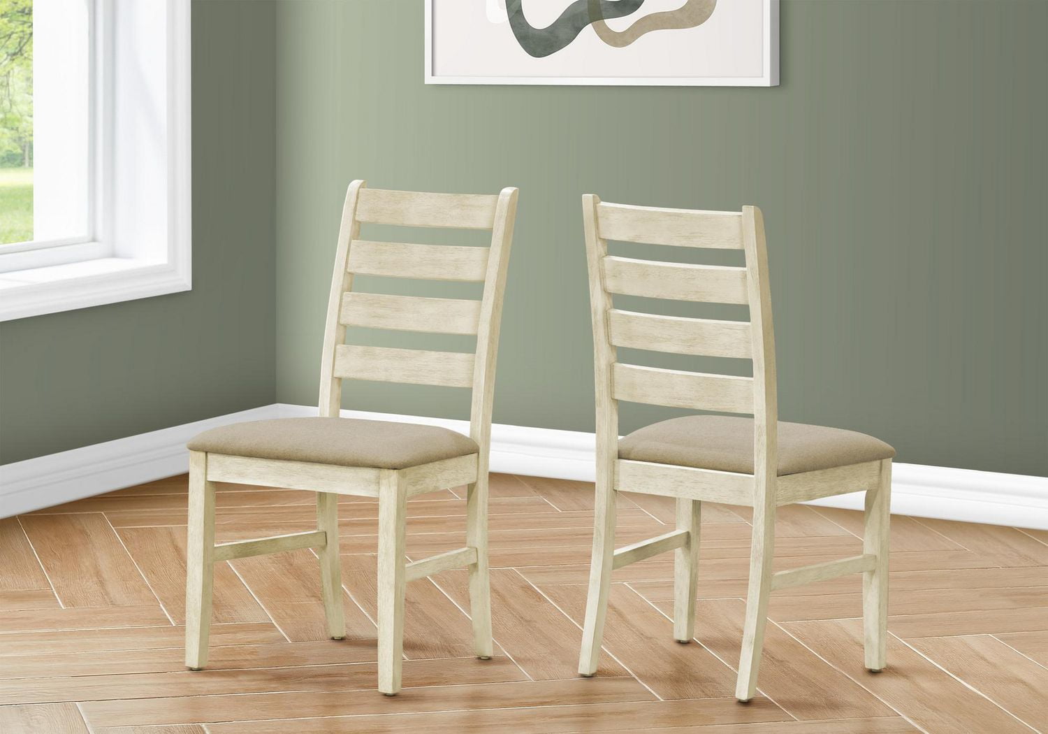 Monarch Specialties  Chaise De Salle À Manger, Hauteur De 38", Salle À Manger, Cuisine, Ensemble De 2, Coté, Rembourré, Blanc Antique, Aspect Linge Beige, Transitionnel