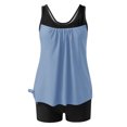thumbnail image 4 of UPPADA Maillots de Bain 2 Pcs à Couverture Complète pour Femmes, Floral, Athlétique, Col Ras du Cou, Maillots de Bain Taille Haute, Contrôle du Ventre, Maillot de Bain Modeste, Haut de Tankini Confortable avec Short, Bleu Pâle, m, 4 of 5