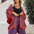 thumbnail image 2 of IROINID Cardigan Mi-Long pour Femmes, Veste Ouverte devant, Rayures, Manches Longues, Cardigan Décontracté, Ample, Violet, 2 of 9