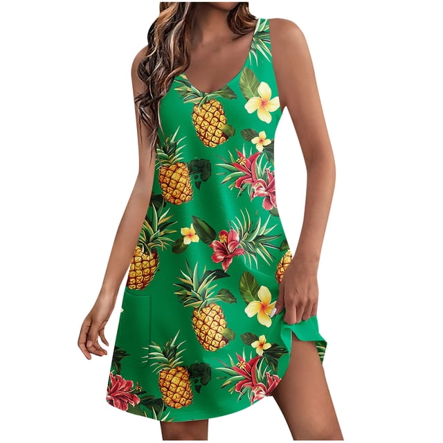 Staron Robes d'Été pour Femmes en Liquidation à Moins de 10 $ Coupe Ample Col en V Boho Robe Soleil avec Poches Décontractée à Imprimé Floral Sans Manches Ligne A Fluide Robe de Plage TTG