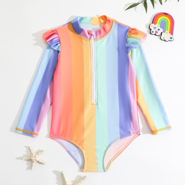 Baby Girls Swimsuit Rash Guard Summer Sun Protection Long Sleeve Kids Swimsuit 6-12 Months