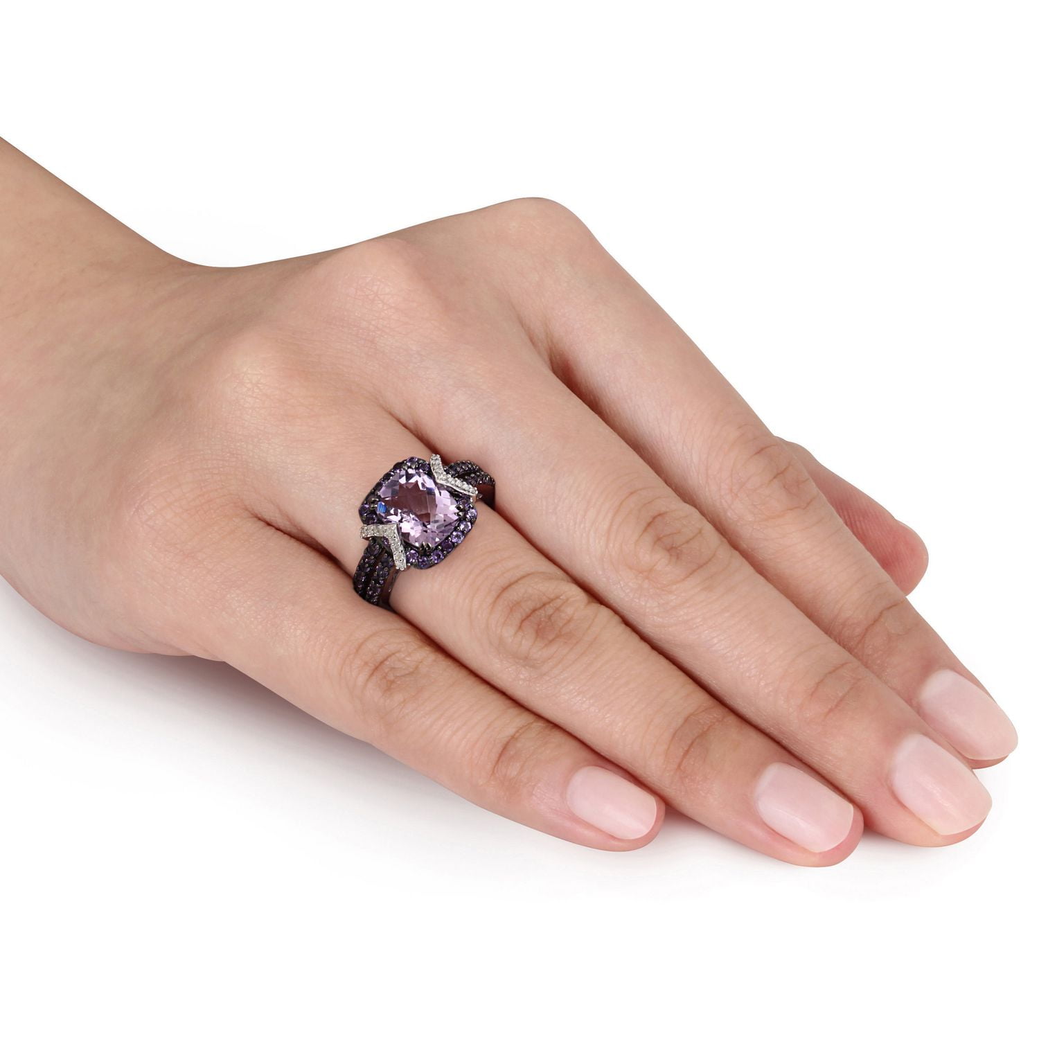 Bague cocktail Tangelo avec améthystes 3-1/3 CT PBT et diamants 1/6 CT poids total en argent sterling