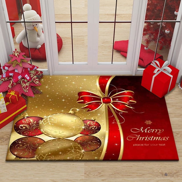 Large Christmas Decor Doormat for Home, Holiday Letter Print Indoor Carpet Rug, Non-Slip Kitchen Bedroom Floor Mat (60x90cm)