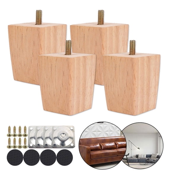 CUITING Pieds de Meubles de Remplacement Carrés Solides en Bois pour Canapé Chaise Ottoman Table Basse Armoire Meubles Pieds en Bois (Ensemble de 4)