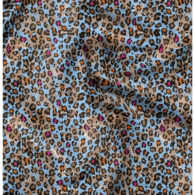Soimoi Blue polyester Crepe Fabric Leopard Animal Skin Fabric Prints By Yard 52 Inch Wide