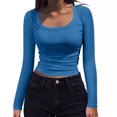 thumbnail image 4 of WRKEKC Blouse à Manches Longues pour Femmes, Couleur Unie, T-Shirt Décontracté à Col Rond pour Femmes, Tenue Quotidienne et de Bureau au Style Classique et Port Confortable, 4 of 7