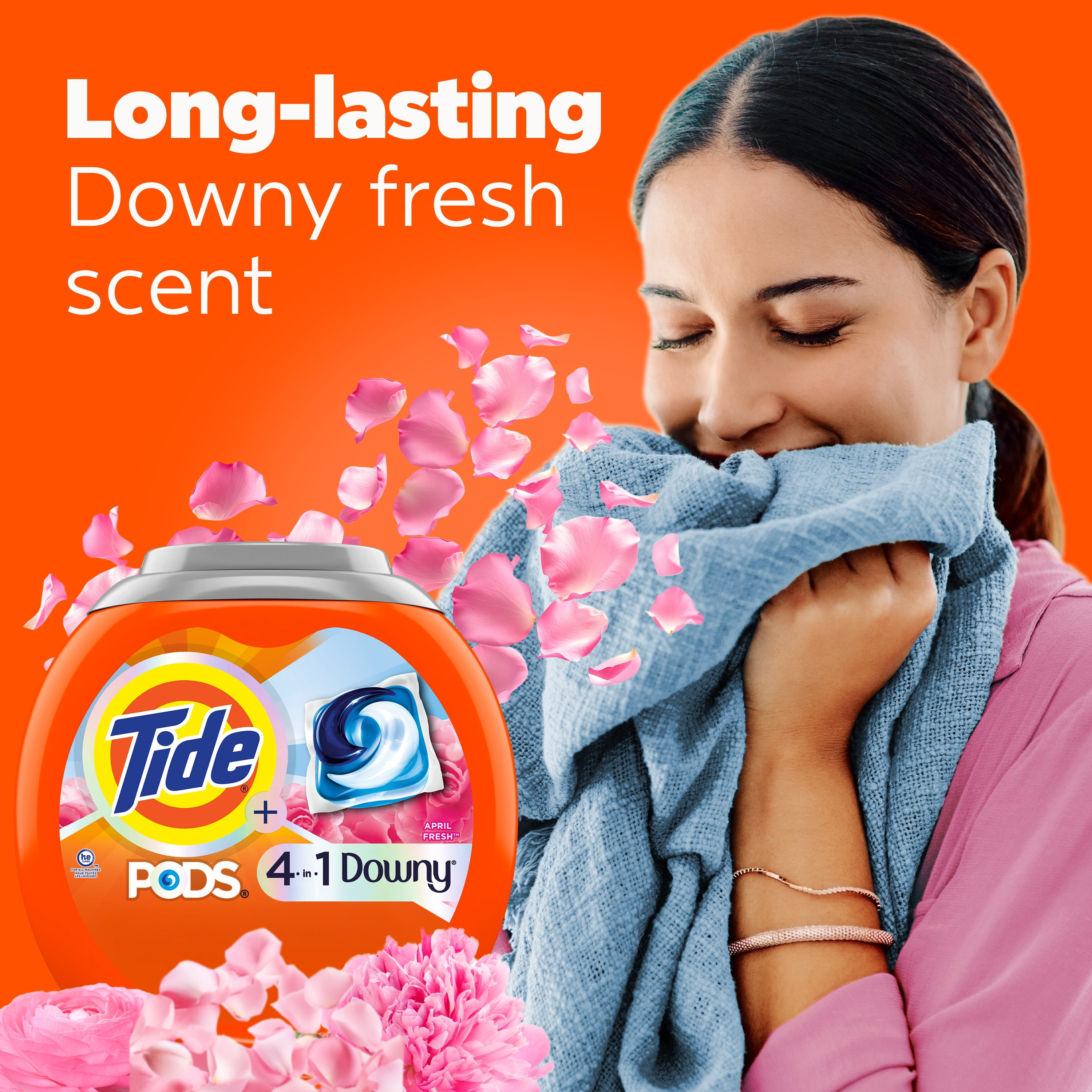 Capsules de détergent à lessive Tide PODS avec un soupçon de détergent Downy 4 en 1, 57 unités, détachant, fraîcheur, douceur, protecteur de tissu, compatible avec les laveuses HE