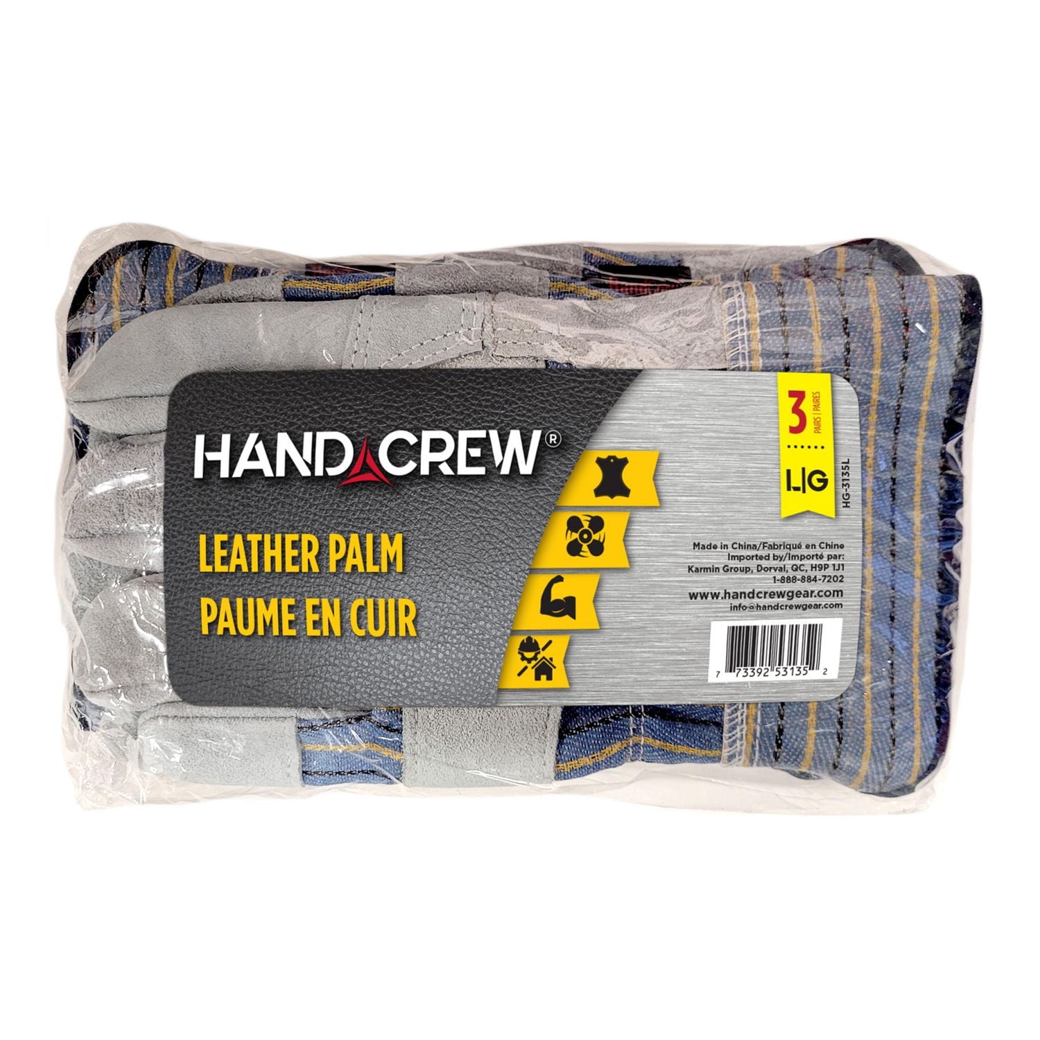 WorkCrew HP 3Pack Leather Palm Glove Large
