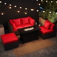thumbnail image 4 of Costway Ensemble de Mobilier de Patio 5 Pcs Comprenant un Canapé Robuste avec Table Foyer de 60 000 BTU, Rouge, 4 of 10