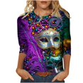 thumbnail image 1 of Penkiiy T-shirt Blouse Décontractée à Manches 3/4 et Col Rond pour Femmes, Impression Mode Mardi Gras, 2TG Multicolore, 1 of 5