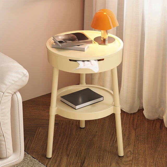 Multifunctional Side Table with Drawer Storage | Modern Bedside Table & Study Desk for Living Room Bedroom Office | White Pink Beige Green Plastic