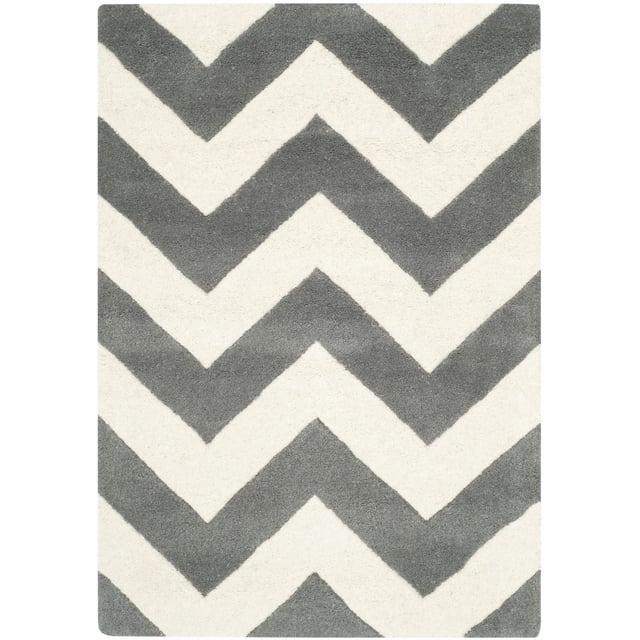 Safavieh Chatham Jake Tapis à Rayures Zigzag en Laine Tuftée à la Main avec Hauteur de Poil Moyenne, Présentant un Motif à Rayures Zigzag Gris et Blanc Cassé, Offrant une Douceur durable Idéal pour une Utilisation Contemporaine comme Tapis d'Accent dans les Maisons Canadiennes.