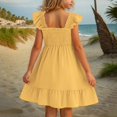thumbnail image 3 of LUOGENLI Robe Filles Robes d'Été Smockées Sans Manches avec Poches Robe pour Filles Robe Crayon Midi Jaune 11-12 Ans, 3 of 5