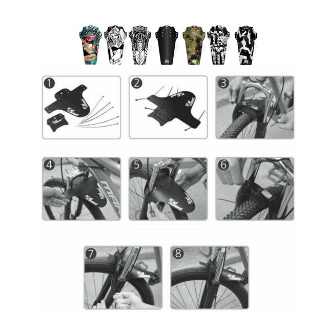Bicycle Fender Front and Rear Tire Cycling Wing Bicycle Wheel Universal Bike Mudguard Printed Plastic Cycling Wing with Cable Ties, Type 6
