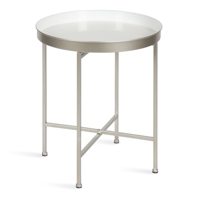 Kate and Laurel Celia Table d'Appoint Ronde Charmant, 18.25 x 18.25 x 22, Blanc et Argent, Table d'Accent Moderne Minimaliste pour Rangement et Présentation