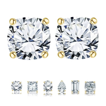 JeenMata Boucles d'Oreilles Clous Solitaire à 4 Griffes en Moissanite Coussin de 0,5 Carat, Plaqué Or Jaune 18k pour Femmes