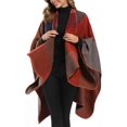 thumbnail image 3 of Women's Color Block Shawl Wrap Plus Size Cardigan Poncho Cape Open Front Long Winter Sweater Coat, 3 of 6