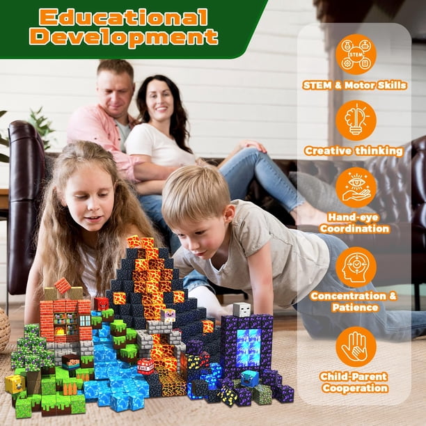 Gryxpox Blocs Magnétiques 100 Pièces - Monde D'Aventure Avec Portails, Cerisiers Et Volcans - Jouet STEM Pour Enfants 4-8 Ans