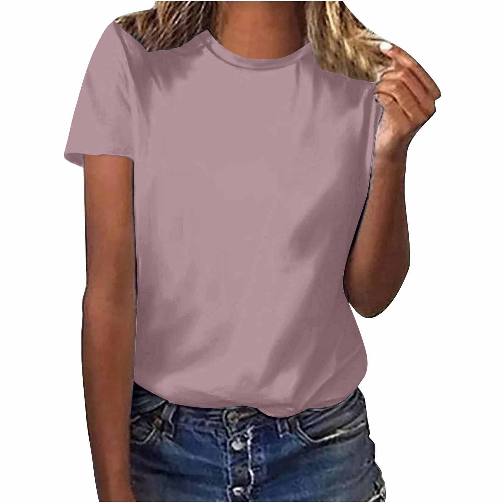AherBiu T-Shirts à Manches Courtes pour Femmes T-Shirts Chemises Coton Confortable Col Rond Été Décontracté Basique T-Shirt Blouse