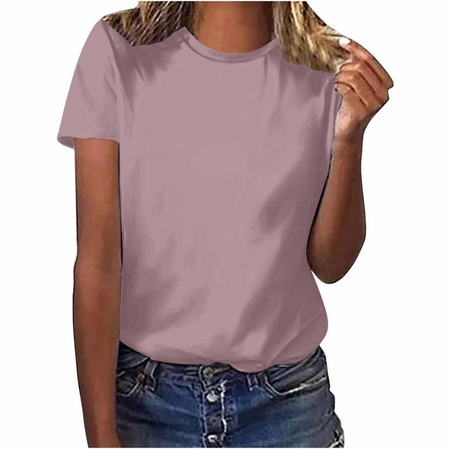Timegard Short Sleeve Tops for Women Crew Neck Solid Color Comfy Casual Loose Shirts Top Basic Tee Blouse