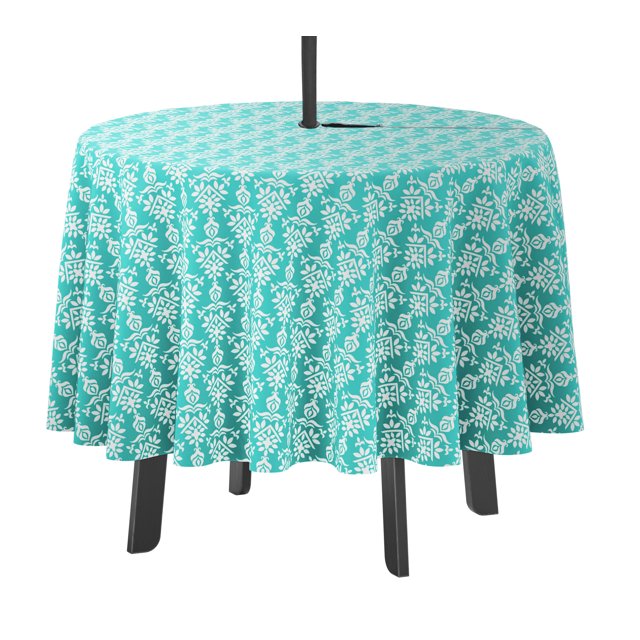 Vargottam Indoor/OutdoorRoundTablecloth 58 InchTablecloth With Umbrella Hole & Zip, Waterproof TableCloth, TableCovers For Backyard Table -Turquoise Blue