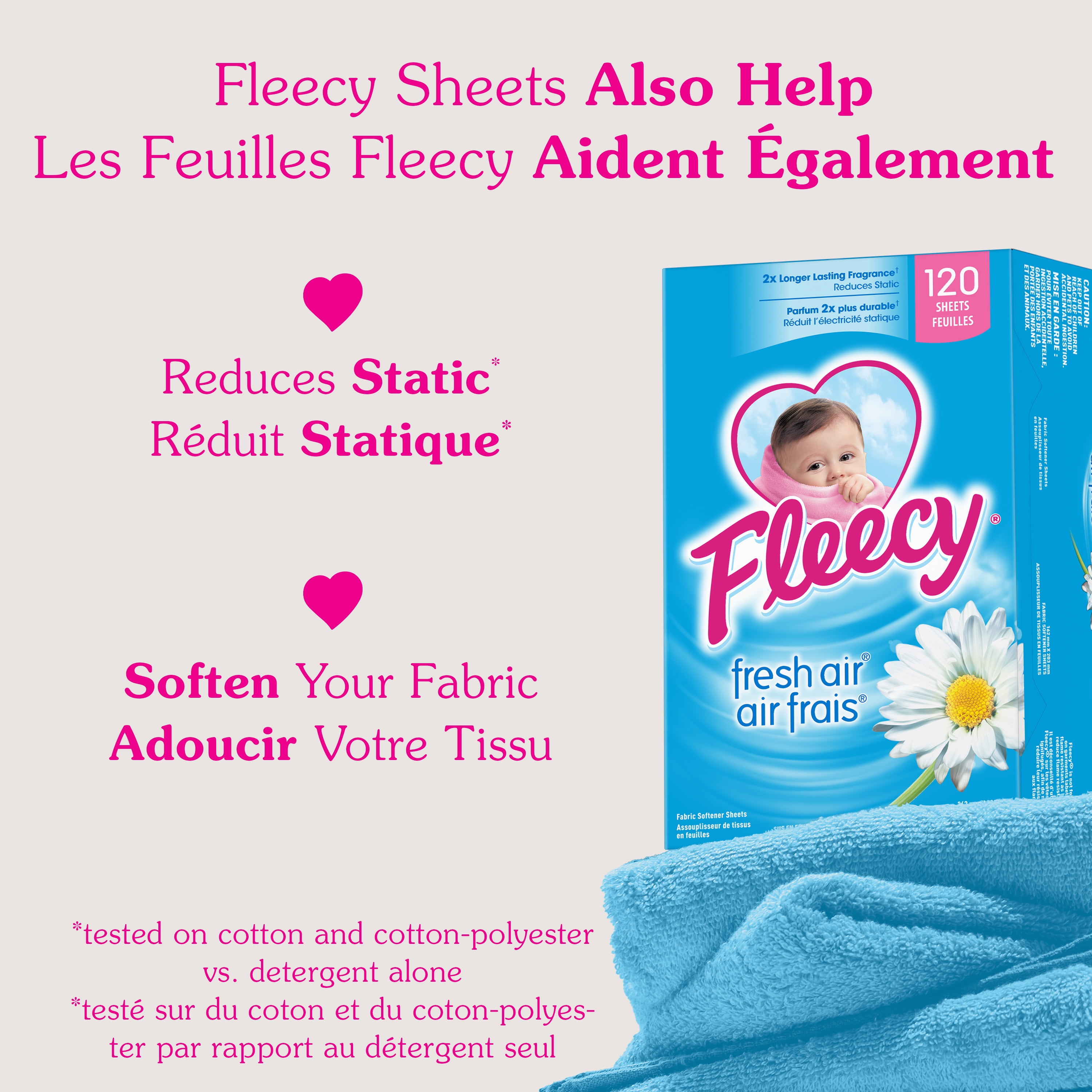 Fleecy Dryer Sheets, Fabric Softener, Fresh Air Scent, 120 Sheets