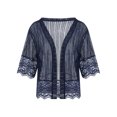 thumbnail image 3 of Summer Women's Open Front Shrug Short Sleeve Solid Color Lace Patchwork Cardigan Sheer Bolero Cover Up, 3 of 9
