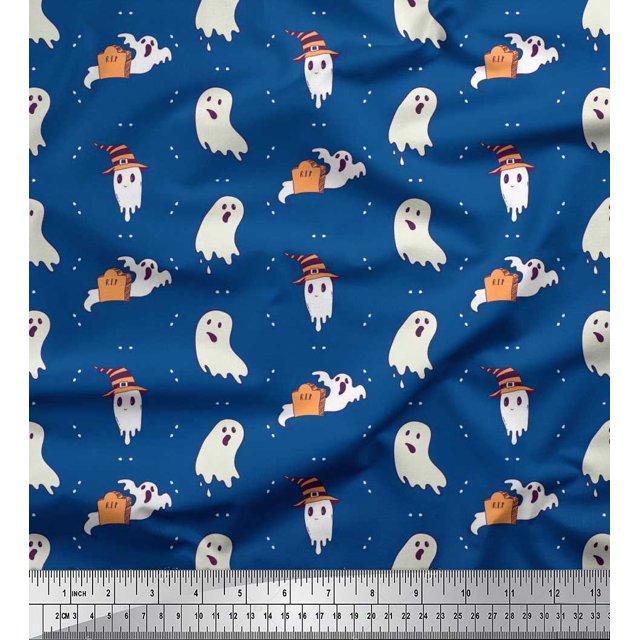 Soimoi Modal Satin Fabric Ghost Halloween Printed Craft Fabric by The Yard 42 Inch Wide