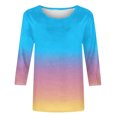 thumbnail image 4 of VSSSJ Hauts à Manches 3/4 pour Femmes Décontractés Tendance à Imprimé Dégradé Manches Raglan Col Ras du Cou Coupe Décontractée Tunique T-Shirt Respirant Bleu Pâle L, 4 of 5