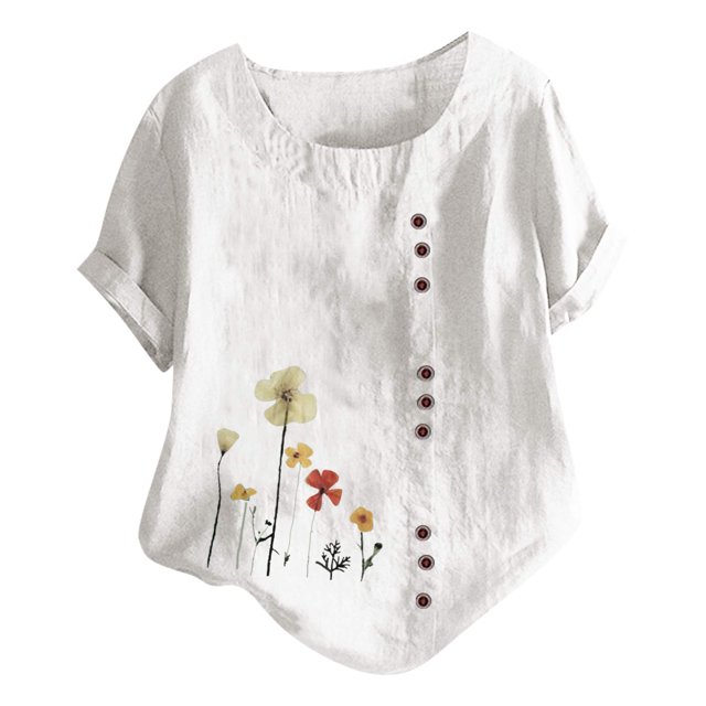 EQWLJWE Chemises pour Femmes Liquidation T-Shirts pour Femmes Manches Courtes Décontractées Col Rond Imprimé Ample Tunique Chemise Blouse Hauts