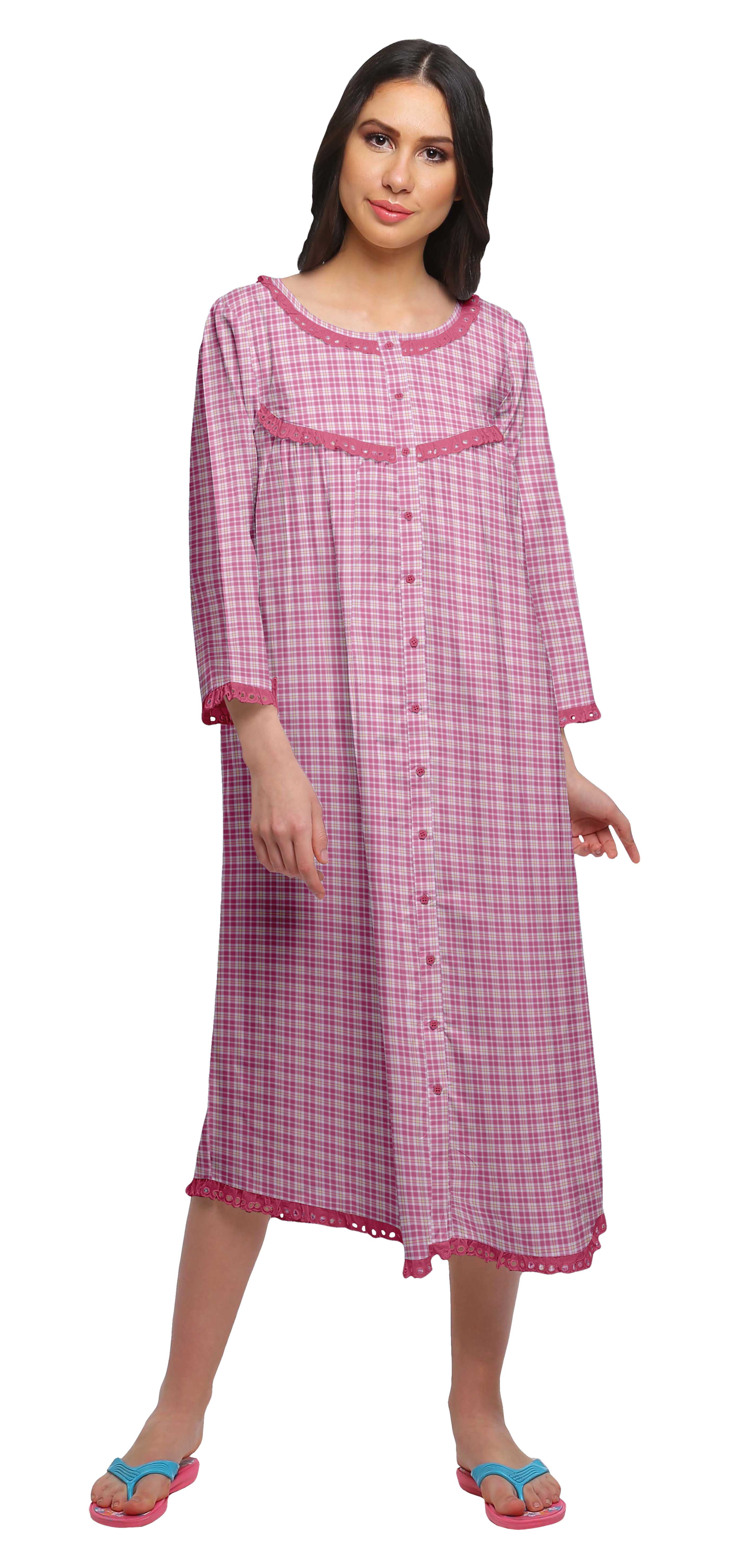 Moomaya Coton Femme Longueur Genou Manches 3/4 Chemise de Nuit Imprimée Tenue de Nuit