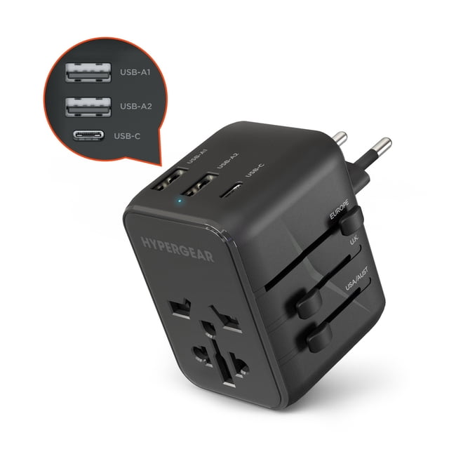 HyperGear Adaptateur de Voyage Universel WorldCharge 15W avec USB-C