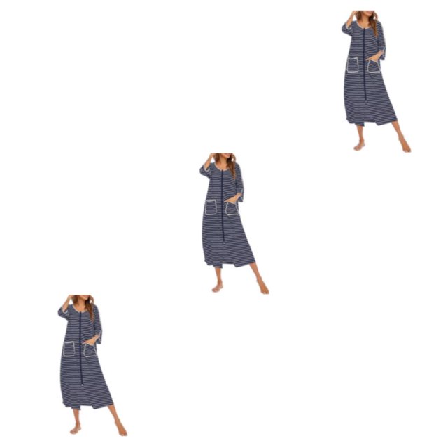 yingyy 1/2/3 Polyester Robe de Nuit pour Femmes Décontractée de Remplacement Col Rond Manches Longues Double Poche Respirante Peignoir de Maison Vêtement de Nuit Bleu Foncé S 3 Pcs