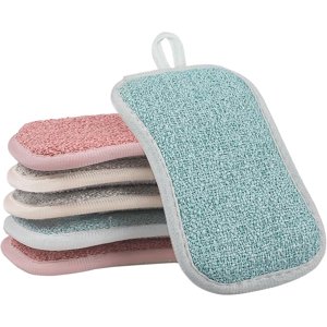 Natural Dish Sponges, Reusable Sponges Non Scratch Microfiber for Heavy Duty Cleaning, Dish Sponge Super Absorbent Eco-Friendly, Versatile Cleaning Tool in 3 Colors, 6 Pack