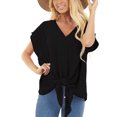thumbnail image 3 of Pompotops Femmes Solide Col en V Manches Courtes Lâches T-Shirt Poche Chemisier Tops, 3 of 9