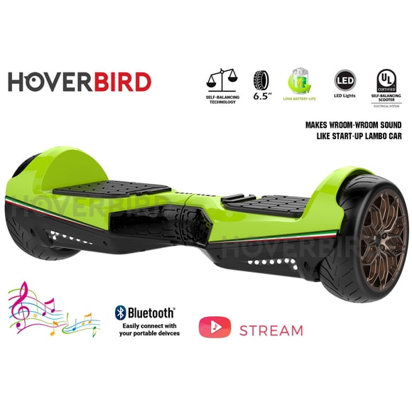 HOVERBIRD ES11 PRO 500W Hoverboard with 6.5” Tires - UL 2272 Certified with Bluetooth, LED Lights, APP, Auto-Balance, Lambo Start Sound - Green
