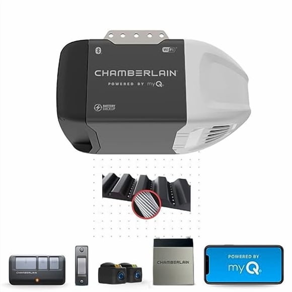 Chamberlain 1/2 HP Ultra-Quiet Smart Garage Door Opener with Battery Backup,Grey