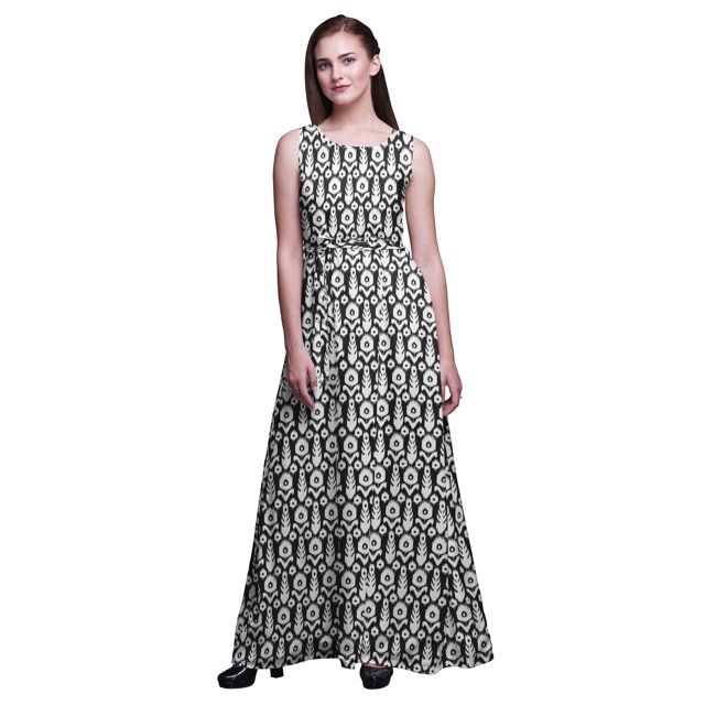 Bimba Ikat Ladies Round Neck Sleeveless Long Tank Casual Maxi PrintDress-Medium