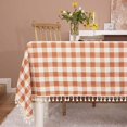thumbnail image 1 of XmhyTop-A Rustic Plaid Tassel Tablecloth-Country Buffalo Check Cotton Table Cloth for Spring Fall Thanksgiving Farmhouse Kitchen Dining Restaurant Decoration(Rectangle/Oblong, 55x70, Orange), 1 of 3