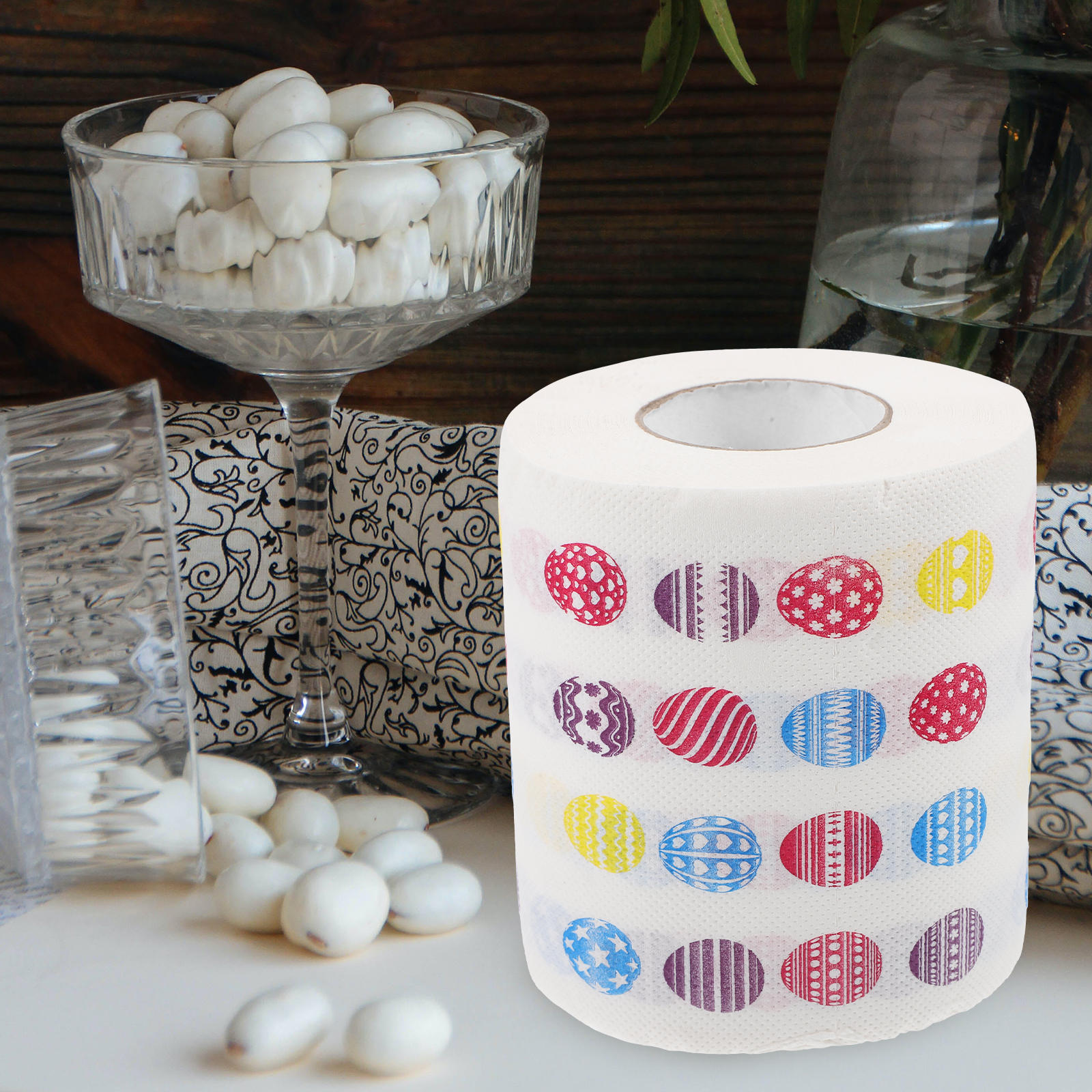 HAMPPLIES Soft Toilet Paper Roll with Easter Prints Decorative Tissue Paper for Bathroom and Travel Use