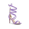 thumbnail image 1 of BLISSFUL STEP Sandales à Talon Aiguille à Bout Ouvert à Lacets Unies pour Femmes Violet 9, 1 of 7